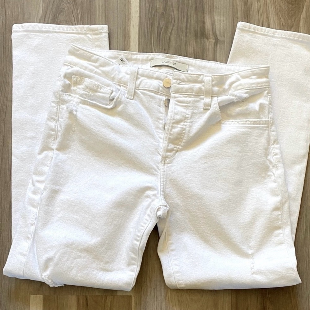 Joe's Jeans Women's White The Scout buttonfly Midrise slim tomboy crop destroyed